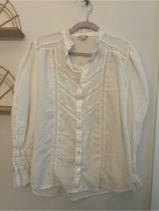 Sundance Tops - Sundance White Linen Lace Ruffle Blouse Large Boho Cottagecore
